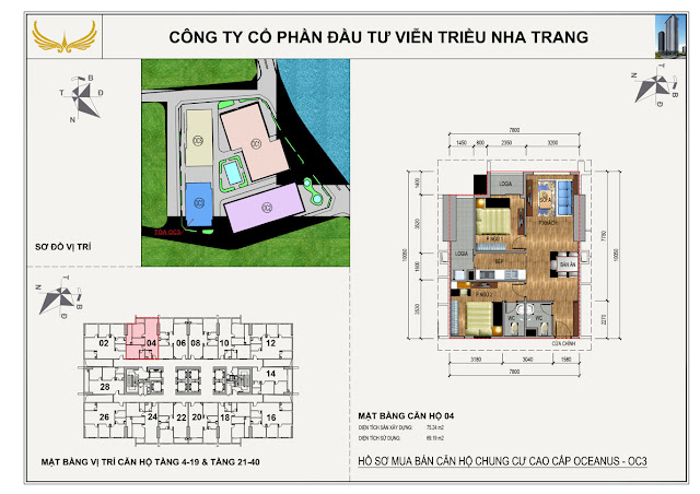 Mặt bằng căn 04 Chung Cư OC3 Viễn Triều Nha Trang