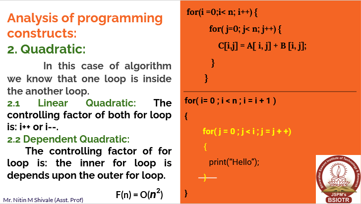 DATA STRUCTURES AND ALGORITHMS: Analysis of programming constructs ...