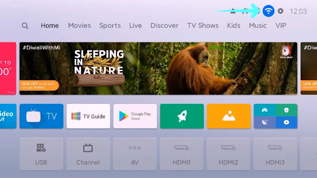 clicking on wifi icon in android tv Mi tv wifi settings