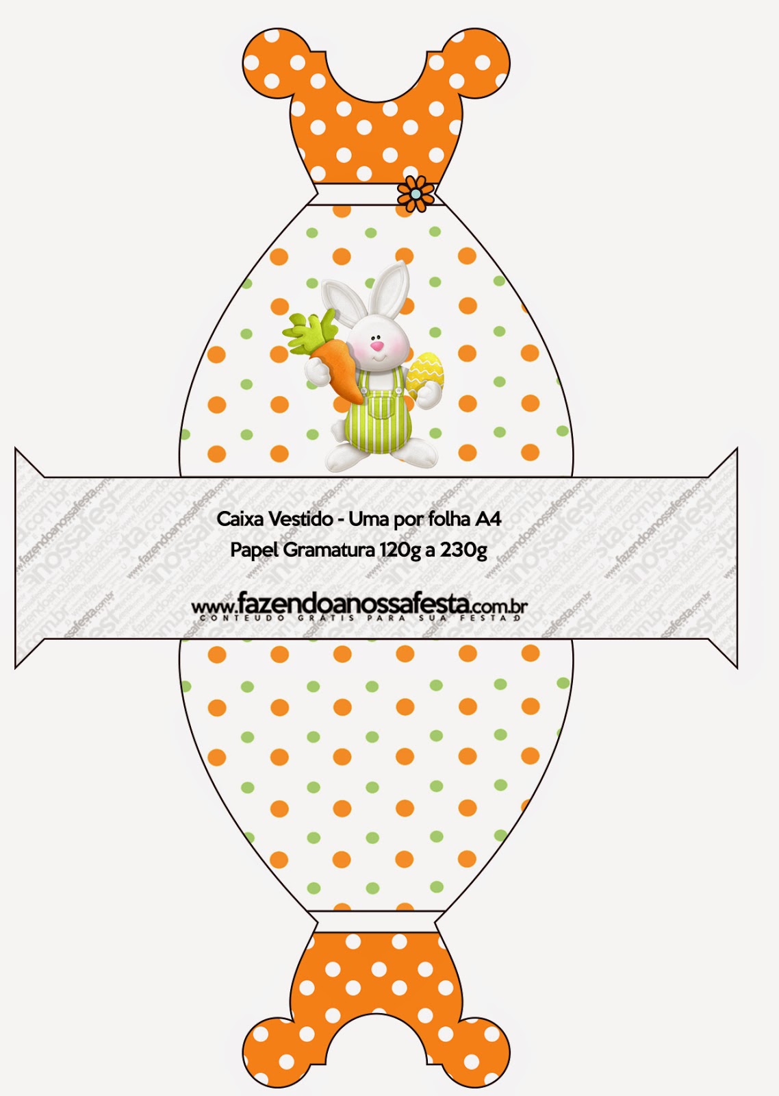 Pascua en Naranja: Cajas para Imprimir Gratis. Este es para cajas con forma de vestido,