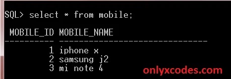 type SQL select query in oracle SQL command line