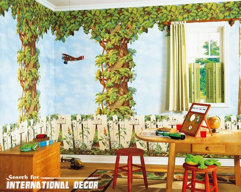 childrens wallpaper murals, nursery wallpaper, kids wallpaper forest theme