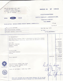 Halls of Finchley invoice 8 May 1979