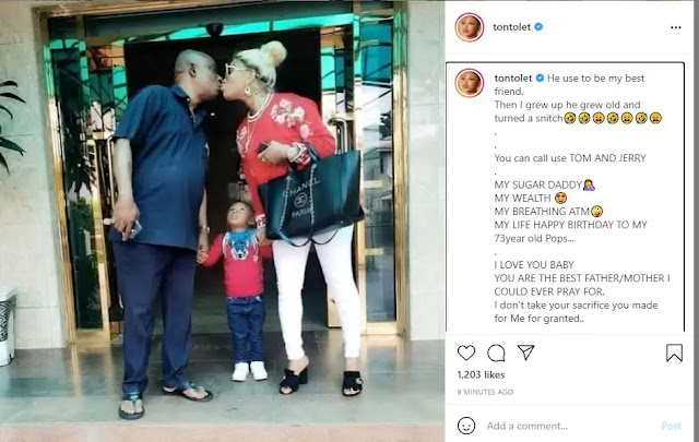 ‘He’s my sugar daddy and wealth- Tonto Dikeh celebrates her father as he turns 73 yrs old today (Photos)