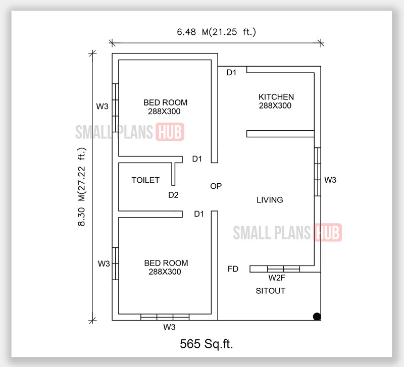 Six Low Budget Kerala Model Two Bedroom House Plans Under 500 Sq.Ft. | Small  Plans Hub