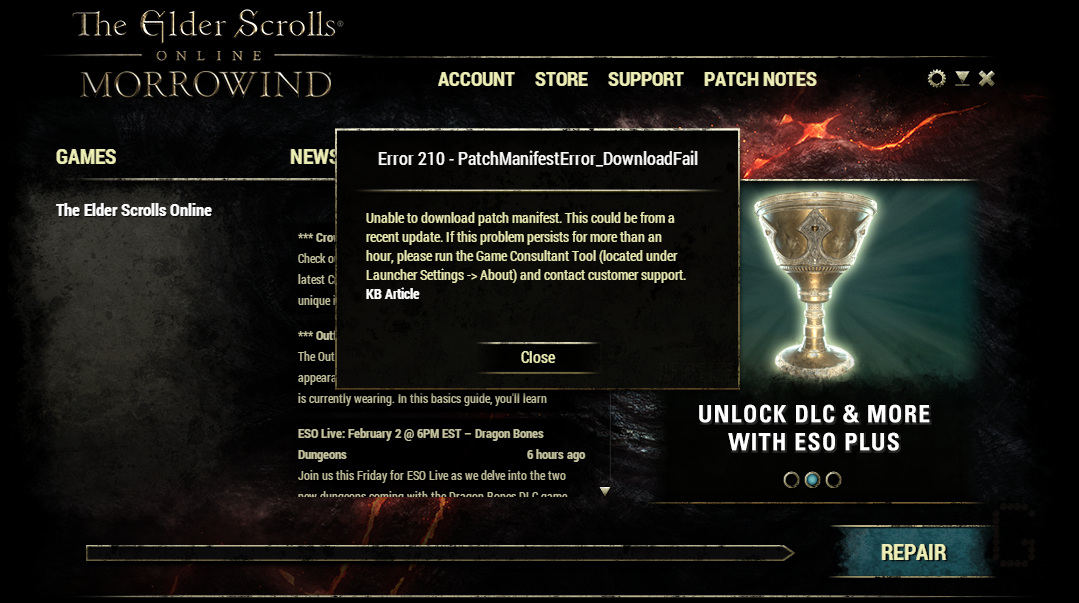 Fatal Error 6 — Elder Scrolls Online