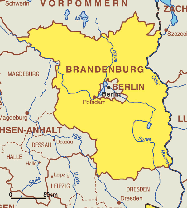 Brandenburg Karte von Bundesländer | Landkarte Deutschland Regionen