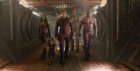 Zoe Saldana, Bradley Cooper, Chris Pratt, Vin Diesel, and Dave Bautista in Guardians of the Galaxy