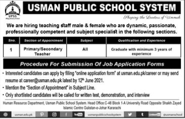 JOBS | Usman Public School System