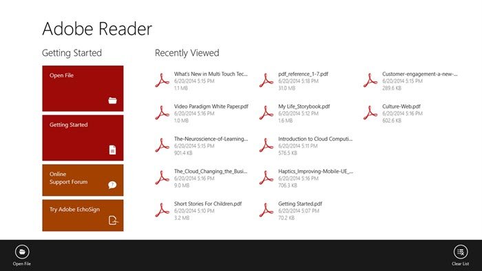 Adobe Reader Touch-app voor Windows 10