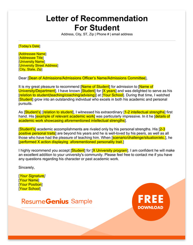 Recommendation Letter For A Student - Formal Letter