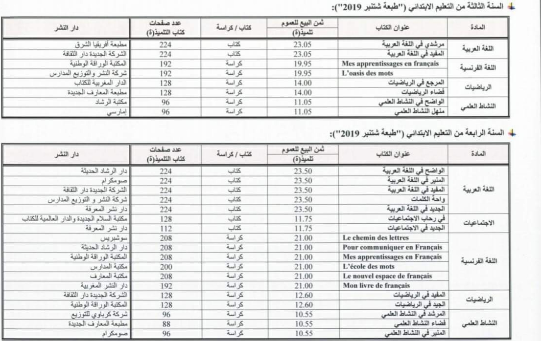 لائحة الكتب والكراسات موضوع التحيين برسم الموسم الدراسي 2019 2020 موقع الأساتذة والتلاميذ للتعليم عن بعد