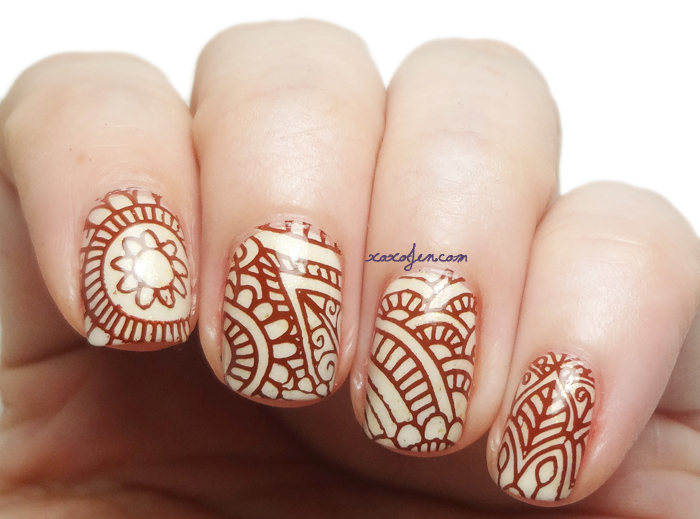 xoxoJen's swatch of Grace-full Butter-ful stamped with henna