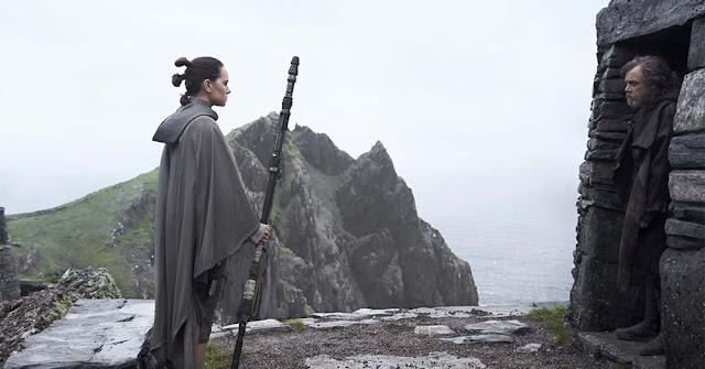 Daisy Ridley and Mark Hamill reprise their roles as Rey and Luke Skywalker respectively in STAR WARS: EPISODE VIII — THE LAST JEDI. star wars 8 last jedi still rey luke