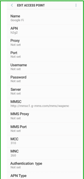 APN Settings for Google Fi