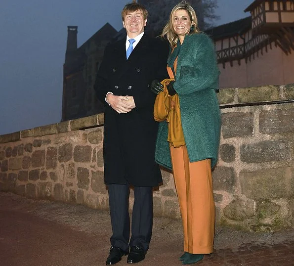 Queen Maxima wore Claes Iversen Pan Suit - AW2015, Natan coat and Gianvito Rossi suede pumps