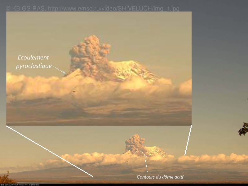 Ecoulement pyroclastique sur le volcan Shiveluch, 24 septembre 2014