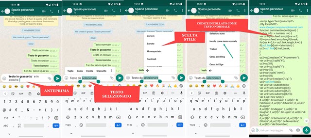 formattare testo con whatsapp e messenger