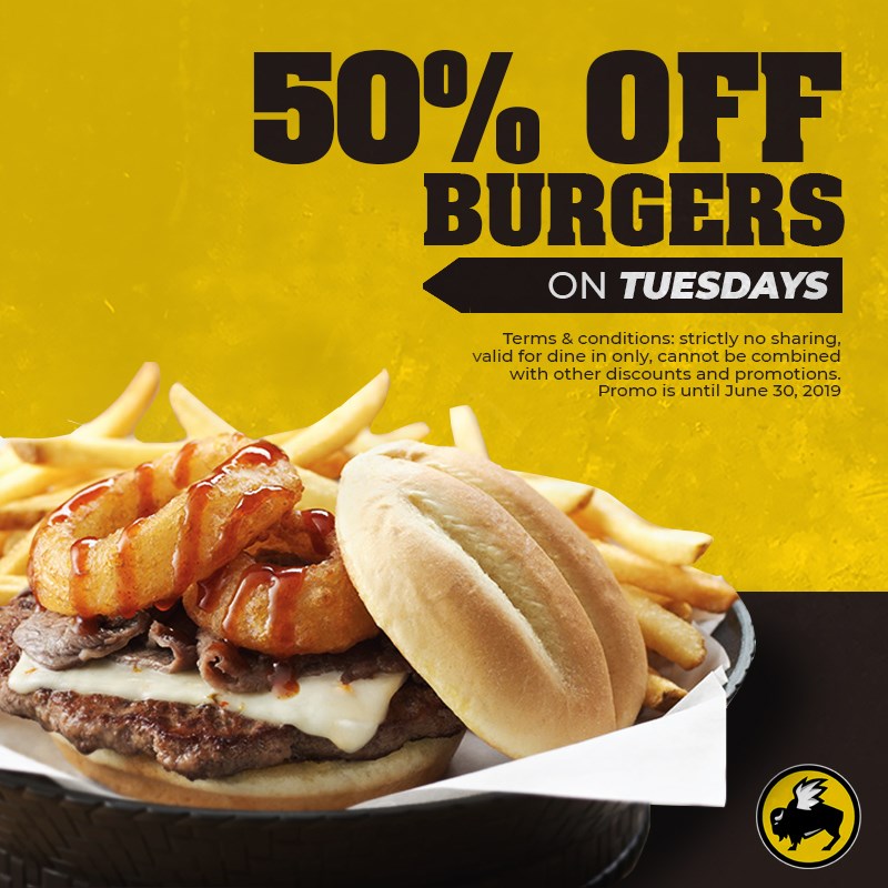 Manila Shopper Buffalo Wild Wings 50 OFF on Burgers Tuesdays Promo