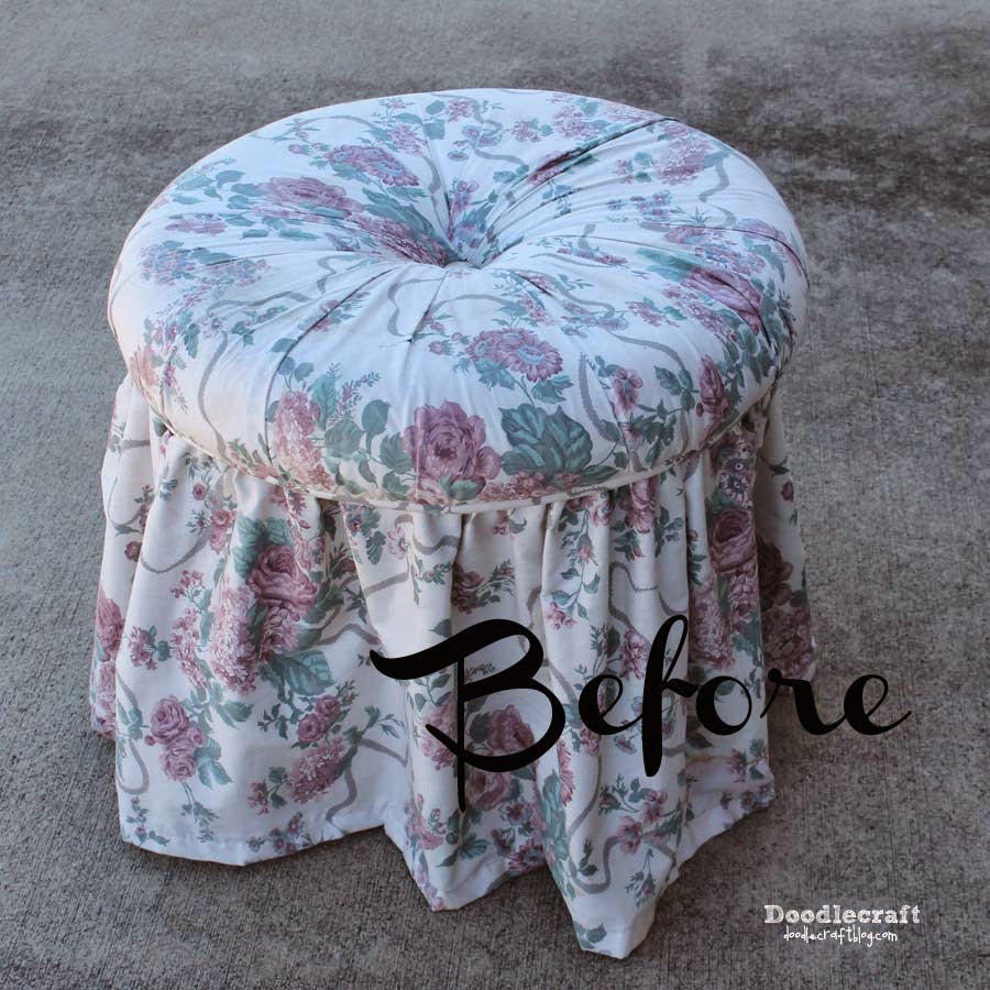 No Sew Upholstery Vanity Pouf!