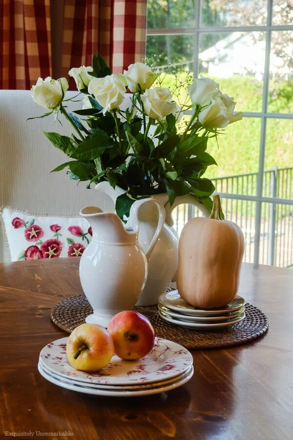 Roses And Apples On Fall Kitchen Table