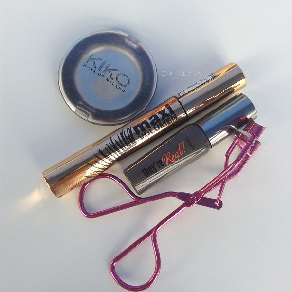 Kiko Make Up Milano Eye Shadow 130 / Deliplus Rizador Pestañas / Deliplus Mascara De Pestañas Maxi Volumen / Mascara Benefit Theyre Real