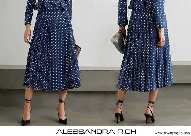 Kate Middleton wore Alessandra Rich Pleated Polka-Dot Silk Midi Skirt