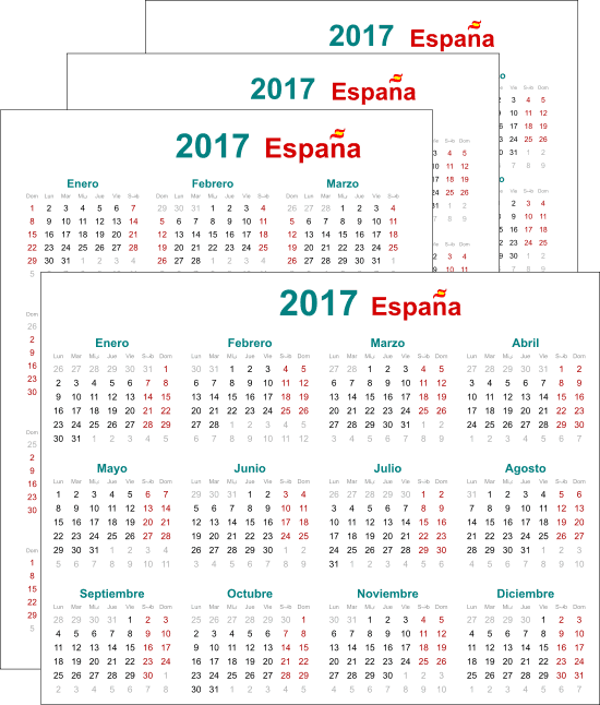 Calendarios básicos 2017 en español Vector Vector Clipart
