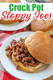 Sloppy Joes recipe on hamburger bun on white plate
