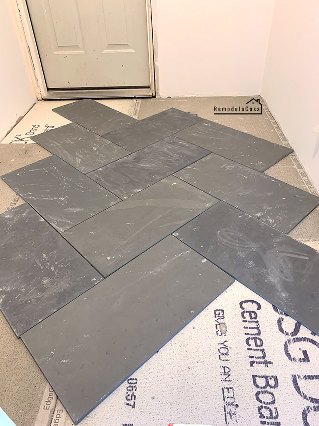 Blue Mountauk Slate Tile Install Remodelando la Casa