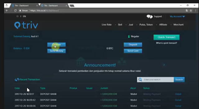 Cara Deposit Uang di Akun Triv