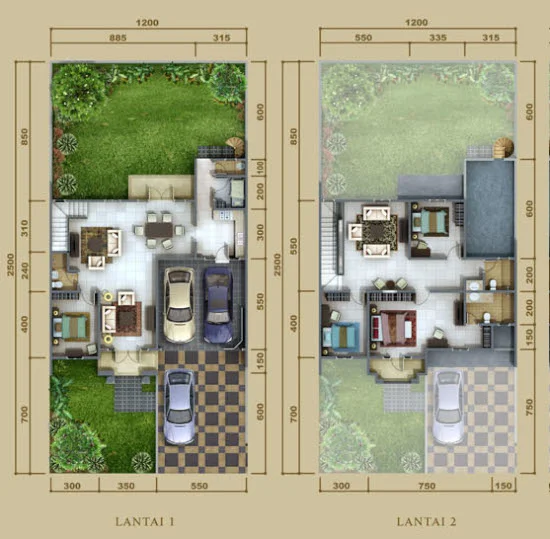 Denah rumah minimalis ukuran 12x25 meter 5 kamar tidur 2 lantai Denah rumah minimalis ukuran 12x25 meter 5 kamar tidur 2 lantai
