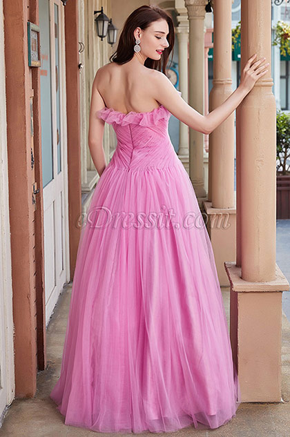 back of newest floral neckline pink prom dress