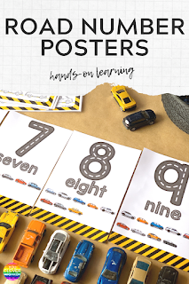 Use these road transportation themed number posters to create an engaging display in your preschool or pre-k class! Or create hands-on, kinesthetic activities for young children to interact with as they learn to write the numerals 0-10! Practice numeral formation, number identification and sequencing. Just choose from the two different designs and print to play #preschoolmath #kindergartenmath