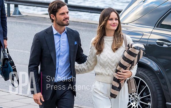 Princess Sofia wore a new off-white alpaca-wool blend knit sweater and wide legged full length white trousers from Andiata
