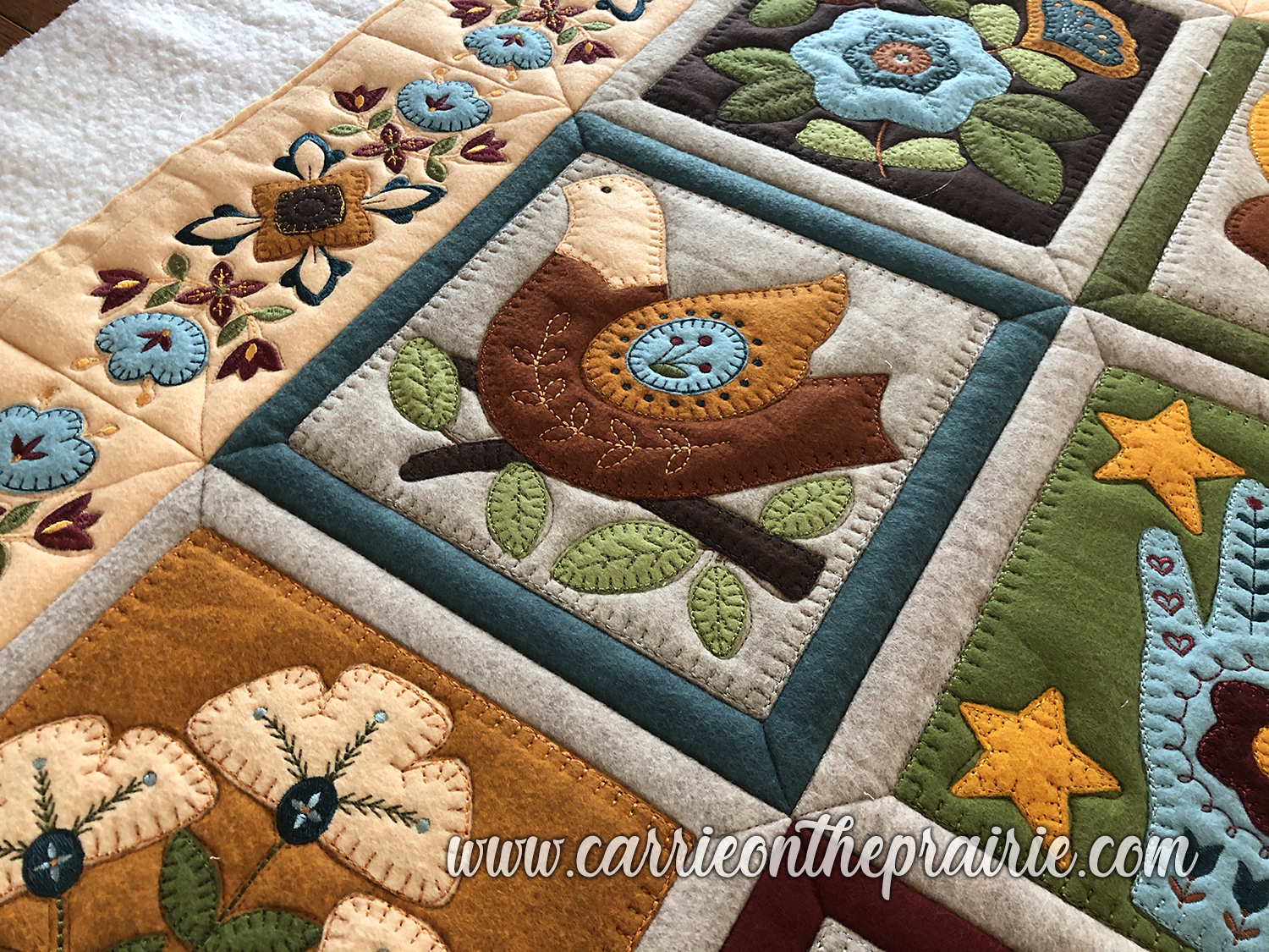 Carrie On The Prairie Rumpled Felt Applique Quilt
