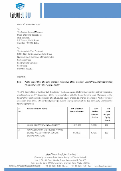 LatentView Analytics Anchor Investors List