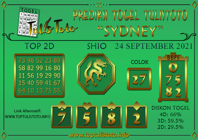 Prediksi Togel SYDNEY TULISTOTO 24 SEPTEMBER 2021