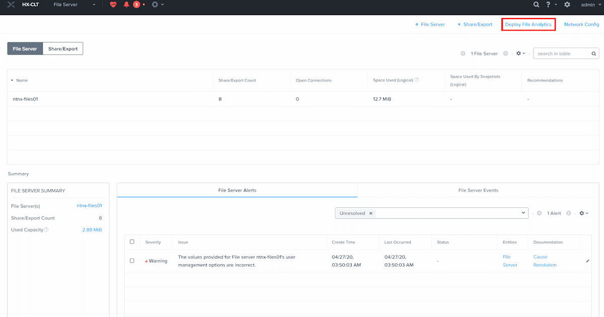 半端者インフラエンジニアのメモ Nutanix Filesの分析①（File Analytics）