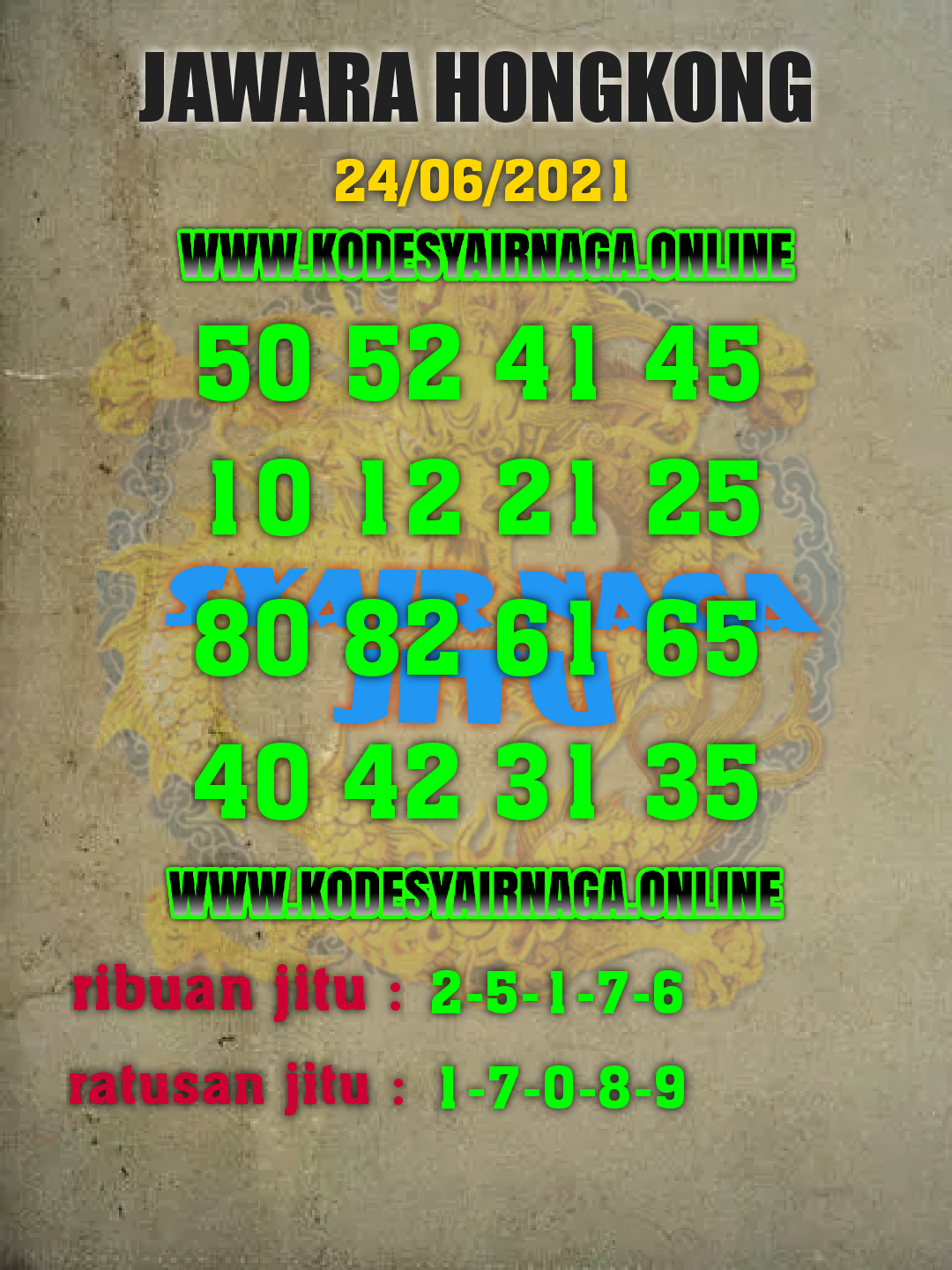 SYAIR HK KAMIS 24 JUNI 2021 SYAIR NAGA