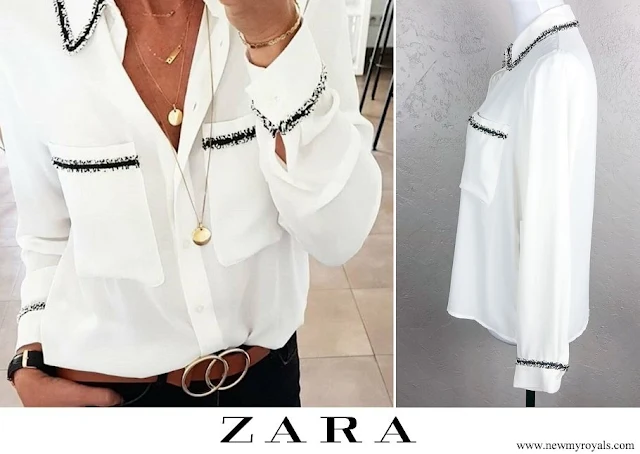 Zara shirt embroidered collar, pocket and cuffs fastening front long sleeves