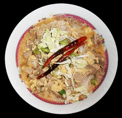 Lao recipe - meekatee - pork, noodle, red curry, coconut milk soup