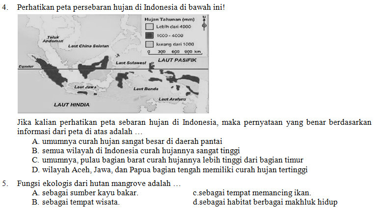 Soal ips kelas 5 sd tentang karakteristik geografis indonesia