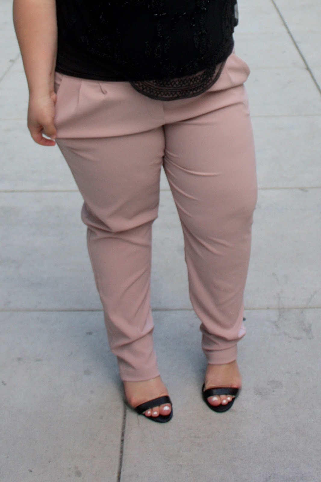 harem pants, plus size fashion, ps fashion, natalie craig, natalie in the city, chicago, fashion blogger, blush pants, beaded blouse, fatshion, fox's, TJ MAXX,