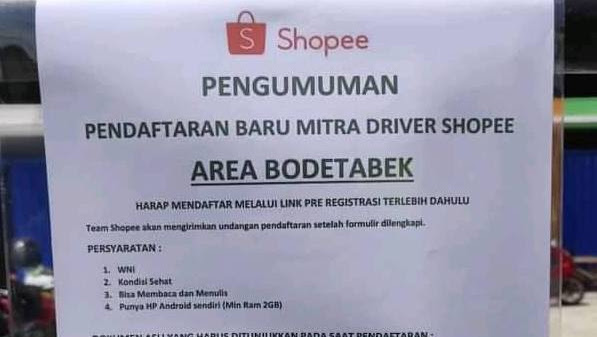 Lowongan Kerja Mitra Driver Shopee Area Bodetabek