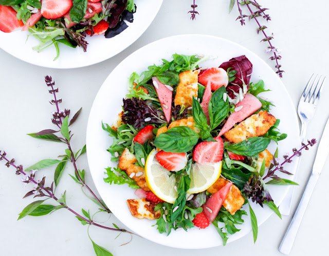 Halloumi Salad with Strawberry, Watermelon and Basil