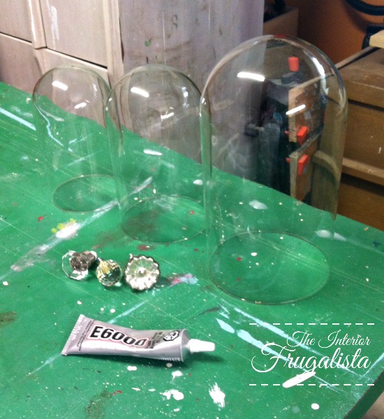 How to make DIY Glass Cloches in two easy steps with glass domes or glass cylinder vases and furniture knobs for budget-friendly seasonal decorating.