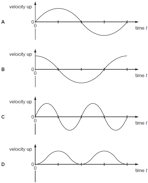 A mass on the end of a spring bounces up and down as shown, after being ...