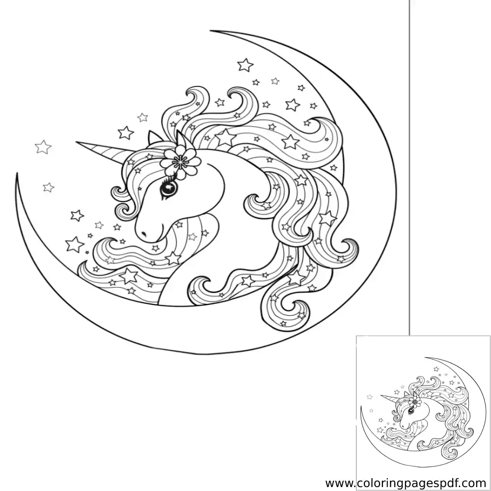 Coloring Page Of A Unicorn Crescent Mandala
