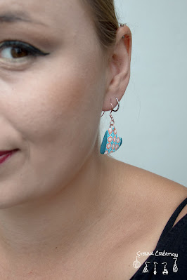 Boucles oreilles pâte polymère canne géométrique Mica Shift turquoise corail blanc Sculpey Cernit Fimo Stenna